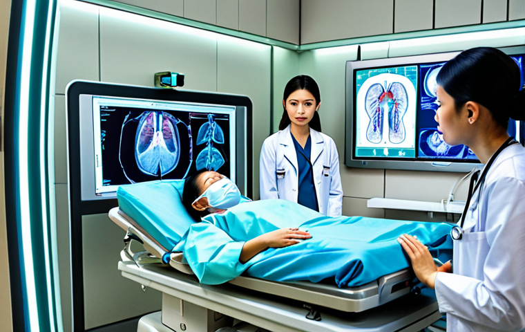 **Transfer Learning in Medicine:** A futuristic hospital scene in Bangkok. An AI diagnoses a patient's medical scan with speed and accuracy, displaying the diagnosis on a holographic screen. Doctors and nurses are collaborating with the AI. Focus on vibrant colors and a sense of technological advancement relevant to healthcare in Thailand.